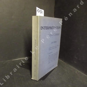 Interprétation vol. 3, n°1 & 2 :  Le Père. Réflexions préliminaires : le père et l'héritage (Fernand Dumont) - Le Père : approche anthropologique (Rémi Savard) - La primauté du Père comme attribut du Fils dans la foi chrétienne (Jacques Pohier) - A qui revient la paternité de l'oeuvre élaborée dans la situation analytique, au patient ou au psychanalyste ? (Conrad Stein) - La figure du maître chez Nietzsche et Hegel (Claude Lagadec) - Le père, le complexe d'Oedipe et le point de vue structural en psychanalyse (André Lusiser) - La paternité (Paul Ricoeur) - Le mythe du père dans la littérature québécoise (Hubert Aquin, Jacques Gobdout) - La démission du père (E, Beltrami) - Essai d'une définition de la fonction paternelle (G. Da Silva) - La notion de paternité en Haïti (E. Douyon) - Julianus Hospitator ; le parricide dans l'iconographie et la littérature (L. Kato) - Le père et la politique (V. Lemieux) - L'image du père en Iran (N. Noamai) - La paternité comme rôle interpersonnel sexué (D.H. Salman) - Le Kibboutz (H, Warnes & M. Iutcovich) 