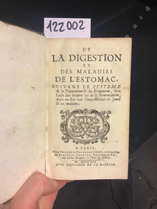 De la digestion et des maladies de l'estomac, suivant le système de la trituration & du broyement, sans l'aide des levains ou de la fermentation, dont on fait voir l'impossibilité en santé & en maladie. Suivi de Quaestio medica, quotlibetariis disputationibus mane discutienda in scholis medicorum. (M.Philippo Hecquet, Doctore Medico, M.DCC.XII)