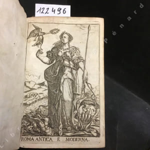 ROMA SACRA ANTICA E MODERNA FIGURATA, E DIVISA IN TRE PARTINella prima delle quali si contengono tutte le Chiese, Reliquie, Stationi, indulgenze, Ospedali, Monasteri, Compagnie, Collegij, Seminari, Pitture, e Scolture, con la Vita de Fondatori, e Nomi degl'ArteficiNella Seconda si contiene la Genealogia di Romolo, la serie de i Ré, Consoli, e Imperatori, Teatri, Anfiteatri, Naumachie, Cerchij, Fori, Curie, Palessi, & altte Antichité.Nella Terza si contenie la descrittione dello stato presente secondo l'ordine di quattordici Rioni, con le Loro Strade, Piazze, Fontane, Palazzzi, Galerie, musei, Librarie, Ville, Giardini, Statue, Quadri, Studij, Accademie, Medaglie, di tutti i Pontefici, delineate dal Famoso tempesta e Nomi dell'Imperatori, Rè, e duchi