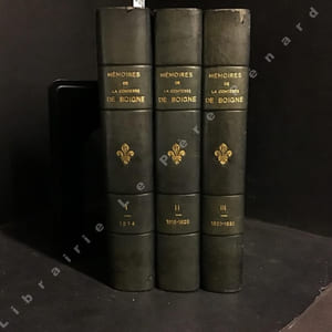 Mémoires de la comtesse de Boigne, née d'Osmond publiés intégralement d'après le manuscrit original. Tome 1. Versailles. - L'Emigration. - L'Empire. - La Restauration de 1814. - Tome 2. 1815. - L'Angleterre et la France de 1816 à 1820. - Tome 3. De 1820 à 1830.