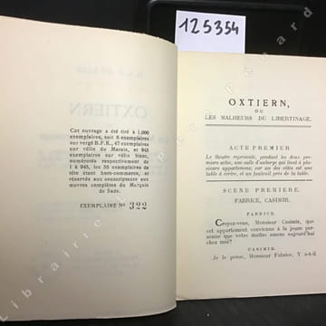 Oxtiern ou Les Malheurs du Libertinage. . D.-A.-F. DE SADE