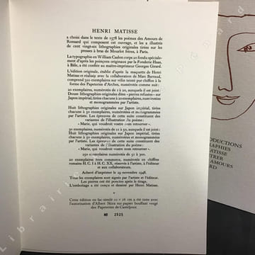 Florilège des Amours. RONSARD, Pierre de - MATISSE, Henri (Illustrations)