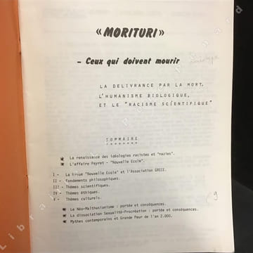 "MORITURI" : L'Humanisme biologique et le "racisme scientifique" : L'association "GRECE" et la revue "Nouvelle Ecole" - l'affaire Peyret et le débat ...