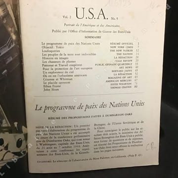 U.S.A. Vol. 2 N° 5 : Le programme de paix des Nations Unies (Résumé officiel) - Objectif : Tokyo (New york Times) - Loufoqueries (The New Yorker) - ...