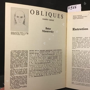 Obliques Numéro Spécial : Michel Butor et Grégory Masurovsky. Revue Obliques - Littérature et théâtre - BUTOR, Michel - MASUROVSKY, Grégory - ...