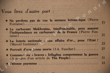 Le Charivari Bilan. Economique, Politique, Social - Deux ans après : Le bilanNe perdons pas de vue la menace britannique (Pierre Fontaine) - Le carburant Makhonine, inflammable, peut assurer l'indépendance en carburants de la France (Pierre Fontaine) - La loterie nationale : une affaire d'or... pour l'Etat ! (Marcel Justinien) - Portrait d'un jeune morte (J.A. Faucher) - Comment les "braves" fellaghas comprennent la guerre - Défense paysanne - ...