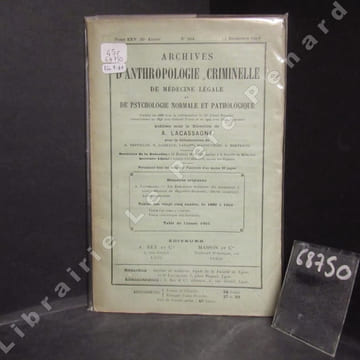 Archives d'Anthropologie Criminelle, de Médecine Légale et de Psychologie normale et pathologique N° 204 : Mémoires originaux : Les exécutions ...