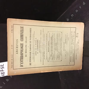 Archives d'Anthropologie Criminelle, de Médecine Légale et de Psychologie normale et pathologique Mémoires Originaux : L'augmentation du nombre des aliénés et l'augmentation de la folie (Dr. Wahl)  Notes et observations Médico-Légales : La méthode cathétométrique en biologie (Proffesseur Benedikt) - Mort subite et latence de l'ulcère simple gastrique de Cruveilhier (Dr. Mayrac) - Note de la Direction des Affaires criminelles et des Grâces sur l'Examen des empreintes digitales en matière criminelle Revue critique : "L'origine et le développement des idées morales", Chapitre XLIII : l'Homosexualité (Traduction par M. le Dr. Epaulard (suite et fin) (E. Westermarck) - Du trouble comme motif de suspicion (Traduction de M. E. Burle)