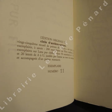 Ciels d'arrière-saison. Poèmes 1990-1995. . VUAILLAT Jean