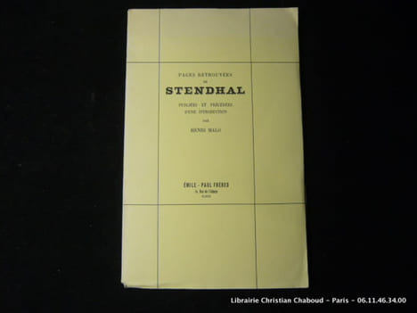 Pages retrouvées de Stendhal. Publiées et précédées d'une introduction par Henri Malo.. Stendhal
