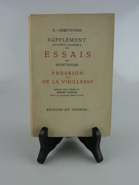 Supplément au Livre III, Chapitre II des Essais de Montaigne. Presbion ou de la Vieillesse. 4 eaux-fortes de Emilien Dufour. Bois de Jacques Boullaire.