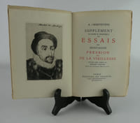 Supplément au Livre III, Chapitre II des Essais de Montaigne. Presbion ou de la Vieillesse. 4 eaux-fortes de Emilien Dufour. Bois de Jacques Boullaire.