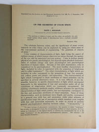 (THEORIE des COULEURS) A color notation. An illustrated system defining all colors and their measured scales of Hue, Value, and Chroma. 11th edition. Accompanied by folding supplement with chart and 2x26 + 1x8 Munsell color chips (all present) in envelope, rarely found complete.