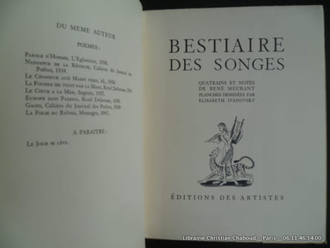 Bestiaire des songes. René Meurant. Illustrations de Elisabeth Ivanovsky.
