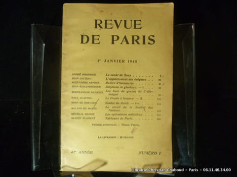 La Revue de Paris Numéro 1 - 47e année - 1er janvier 1940.. André Siegfried. Jean Cocteau. Alexandre Arnoux. Jean Schlumberger. Bertrand de Jouvenel. ...