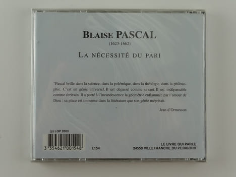 La necessité du pari . Blaise Pascal. Lu par Bernard Petit.