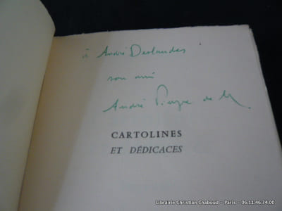 Cartolines et dédicaces. 1953-1960.  Envoi de l'auteur à André Deslandes