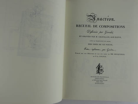 Anacréon Poèmes amoureux. Recueil de compositions dessinées par Girodet et gravées par M. Chatillon, son élève, avec la traduction en prose des odes ...