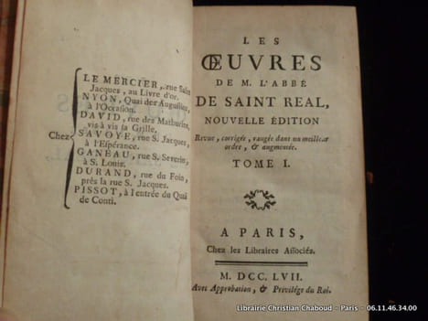 Les Oeuvres de M. L'Abbé de Saint Real, nouvelle édition Revue , corrigée, rangée dans un meilleur ordre et augmentée. En 8 vols., complet.. Abbé de ...