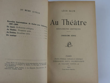 Au Théâtre. Réflexions critiques. 3e série. Envoi de l'auteur à Max Maurey.. BLUM Léon