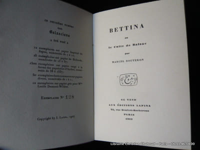 Bettina ou le Culte de Balzac. Deuxième numéro des Balzaciana.