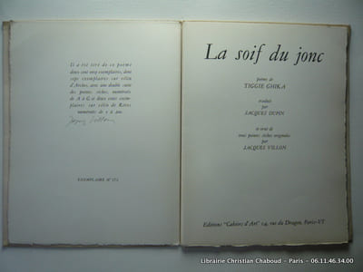 La soif du jonc. Poème de Tiggie Ghika orné de trois pointes sèches par Jacques Villon
