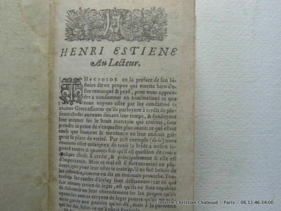 L'introduction au traité de la conformité des merveilles anciennes avec les modernes. Ou, traité preparatif à l'Apologie pour Herodote. L'argument est pris de l'apologie pour Herodote, composé en latin par Henri Estiene, et est ici continué par luy-mesme.