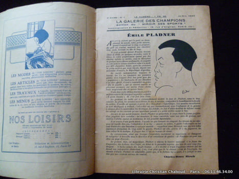 La Galerie des Champions numéro 1 Avril 1929 Emile Pladner.. Miroir des Sports. Charles-Henry Hirsch.