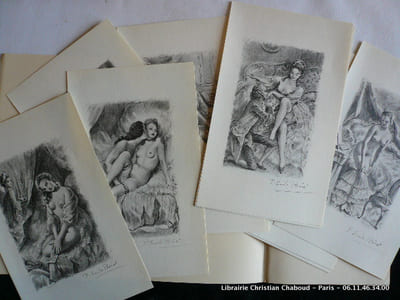 Collection de livres de  second rayon  : En 8 volumes (complet) Félicia d'Andrea de Nerciat,  Margot la ravaudeuse de Fougeret de Monbron,  Mémoires de Fanny Hill de John Cleland,  La Paysanne pervertie de Rétif de la Bretonne....