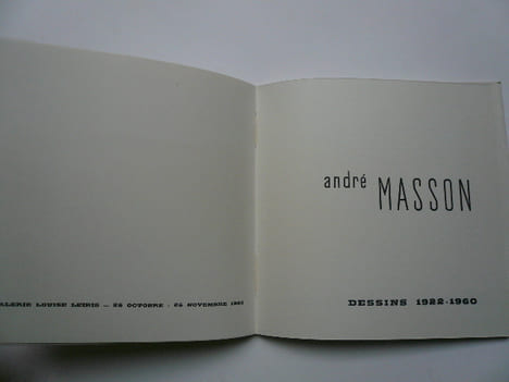 André Masson Dessins 1922-1960. Galerie Louise Leiris 26 octobre - 26 novembre 1960. . André Masson.
