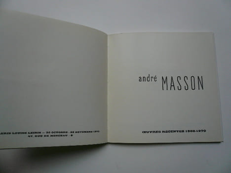 André Masson Oeuvres récentes 1968-1970. Lieux communs. Galerie Louise Leiris 30 octobre - 28 novembre 1970.. André Masson.