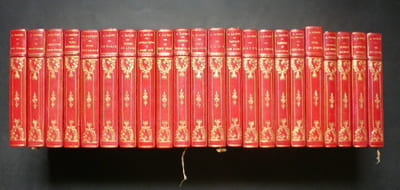 22 volumes des oeuvres d'Alphonse Daudet. Aux éditions Ernest Flammarion (éd. illustrée) : Premier Voyage Premier Mensonge, Souvenirs de mon enfance. La Petite Paroisse - Moeurs conjugales. La Belle-Nivernaise - Histoire d'un vieux bateau et de son équipage. Edition Ernats Flammarion, Collection Guillaume (iéd. illustrée) : Rose et Ninette. La Menteuse (A. Daudet & Léon Hennique). Les Rois en exil. Trente ans de Paris - A travers ma vie et mes livres. Souvenirs d'un Homme de lettres. Robert Helmont - Journal d'un solitaire. La Fédor - Pages de la vie. Sapho - Moeurs parisiennes. Tartarin de Tarsacon. Tartarin sur les Alpes - Nouveaux exploits du héros tarasconnais. Port-Tarascon - Dernières aventures de l'illustre Tartarin. Jack. Aux éditions Eugène Fasquelle, Bibliothèque Charpentier (éd. non illustrée) : Le Petit Chose. Fromont Jeune et Risler ainé - Moeurs parisiennes. Contes du lundi. Le Nabab - Moeurs parisennes - Avec une déclaration de l'auteur. Soutien de famille - Moeurs contemporaines. Numa Roumestan - Moeurs parisiennes. Lettres de mon Moulin.