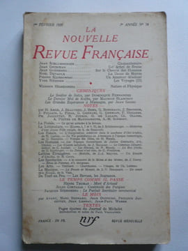 La Nouvelle Revue Française N°74, 1er février 1959. Jean Schlumnberger : Cinquantenaire. Jean Grosjean : Cet Arbre de Braise. Jean Guéhénno : Sur le ...