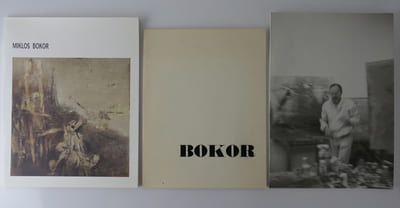 BOKOR. Réunion de 3 cat. d'exposition 1.Miklos Bokor Peinture. Entretien Yves Bonnefoy. Texte de Bernard Blatter. Galerie Lambert Rouland, Exposition du 6 mai au 30 septembre 1998 32p.). 2. Miklos Bokor - Peinures Galerie Lambert-Rouland, 14 mai - 27 juillet 1991 (impression sur papier Bible). Complet du carton d'invitation. 3. Tableaux récents de Miklos Bokor, par Yves Bonnefoy.