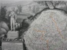 CARTE HISTORIEE - 36 DEPARTEMENT DE L'INDRE. Carte ancienne (53x36cm) gravée sur acier de l'ATLAS NATIONAL ILLUSTRÉ de Victor LEVASSEUR. 1852. Coloris ...