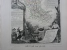 CARTE HISTORIEE - 42 DEPARTEMENT DE LA LOIRE. Carte ancienne (53x36cm) gravée sur acier de l'ATLAS NATIONAL ILLUSTRÉ de Victor LEVASSEUR. 1852. ...