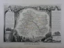 CARTE HISTORIEE - 51 DEPARTEMENT DE LA MARNE.  Carte ancienne (53x36cm) gravée sur acier de l'ATLAS NATIONAL ILLUSTRÉ de Victor LEVASSEUR. 1852. ...