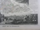 CARTE HISTORIEE - 57 DEPARTEMENT DE LA MOSELLE. Carte ancienne (53x36cm) gravée sur acier de l'ATLAS NATIONAL ILLUSTRÉ de Victor LEVASSEUR. 1852. ...