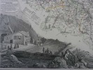 CARTE HISTORIEE - 64 DEPARTEMENT DES BASSES PYRENÉES. (Pyrénées-Atlantiques) Carte ancienne (53x36cm) gravée sur acier de l'ATLAS NATIONAL ILLUSTRÉ de ...
