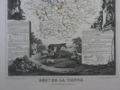 CARTE HISTORIEE - 86 DEPARTEMENT DE LA VIENNE. Carte ancienne (53x36cm) gravée sur acier de l'ATLAS NATIONAL ILLUSTRÉ de Victor LEVASSEUR. 1852. ...