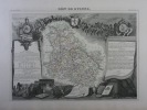 CARTE HISTORIEE - 89 DEPARTEMENT DE L'YONNE. Carte ancienne (53x36cm) gravée sur acier de l'ATLAS NATIONAL ILLUSTRÉ de Victor LEVASSEUR. 1852. Coloris ...