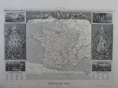 CARTE HISTORIEE - FRANCE - Carte ancienne (53x36cm) gravée sur acier provenant de l'ATLAS NATIONAL ILLUSTRÉ de Victor LEVASSEUR. 1852. Coloris manuels ...