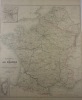FRANCE - Grande carte ancienne (106x72cm) gravée sur acier provenant de l'ATLAS NATIONAL ILLUSTRÉ de Victor LEVASSEUR. 1852. Coloris manuels d'époque. ...