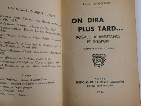 On dira plus tard... Poèmes de résistance et d'espoir. GROSCLAUDE Pierre