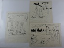 3 dessins originaux à la plume à la façon de Benjamin RABIER. . BRUN 
