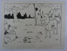 3 dessins originaux à la plume à la façon de Benjamin RABIER. . BRUN 