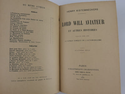 Lord Will aviateur et autres histoires. Pour en finir avec le roman comique de l'automobilisme.