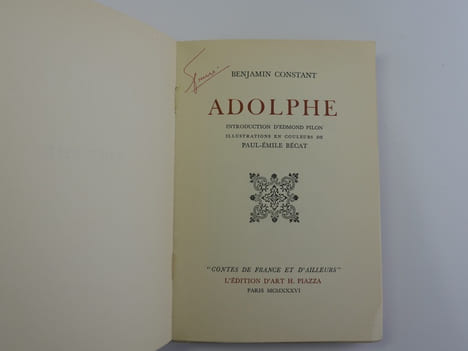 ADOLPHE. Introduction d'Edmond Pilon. Illustrations en couleurs de Paul-Émile Bécat.. Benjamin CONSTANT