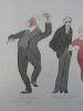 Dessin original aquarellé sur papier chiffon, représentant avec humour une ébauche de sept personnages (et un chien de dos) des années vingt.. ...