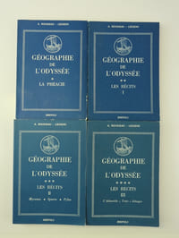 Géographie de l'Odyssée. Enquête. En 4 volumes. 1) La Phéacie. 2) Les Récits, 1ere partie. 3) Les Récits, 2e partie, Mycènes - Sparte - Pylos. 4) Les Récits, 3e partie. L'Atlantide - Troie - Ithaque.